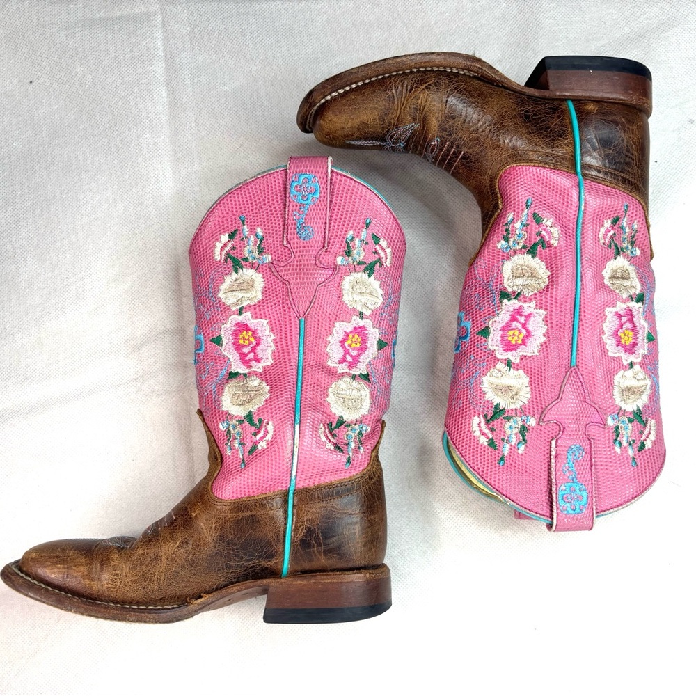 Macie Bean 11 Western Cowgirl Leather Floral Kicker Boots - Kids